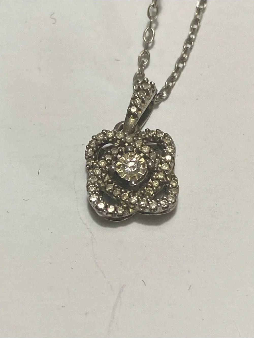 Kay Jewelers Silver Knot Pendant Necklace with Pavé Accents
